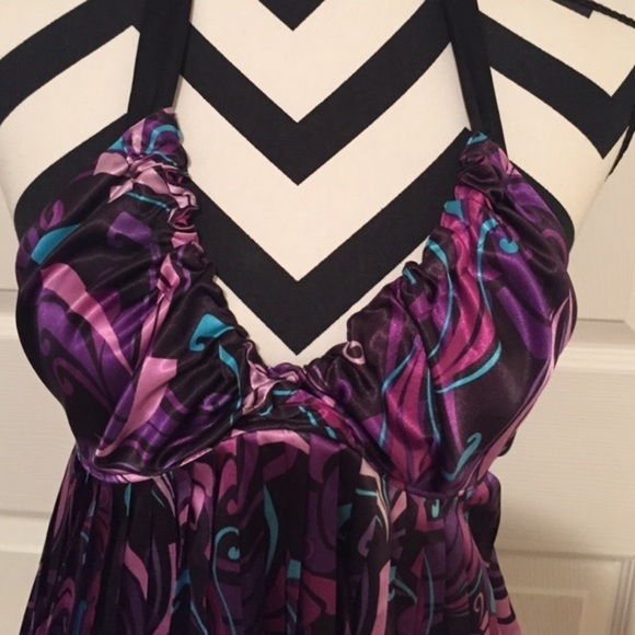 Guess V-Neck Satin Purple Halter Top XS RARE EUC Pleated Fate Night Vintage - Picture 2 of 7